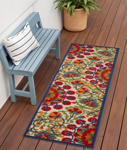 Red and Multicolor Indoor Outdoor Runner Rug